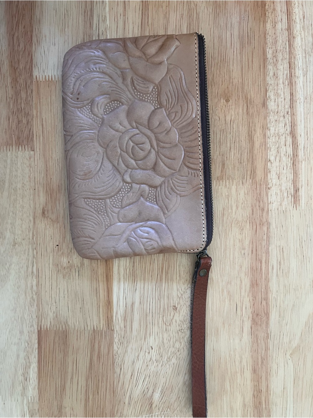 PATRICIA NASH Embossed Floral Wristlet Wallet - Tan